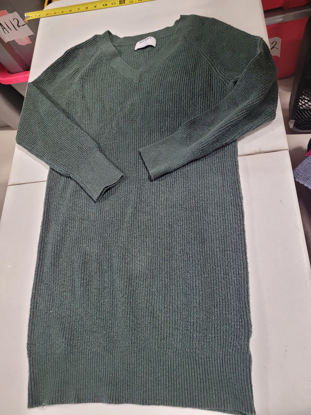 Old Navy Forest Green V-Neck Knit Sweater Dress